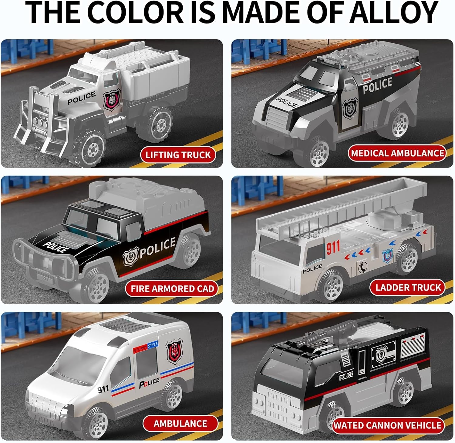 Police Trucks Toy Set with Play Mat, Carrier Truck Play Vehicles Set for 3 4 5 6 Years Old Boys Kids, Die-Cast Car Toy for Toddlers 3-4 Years, Birthday Gifts Toys for 3-9 Year Old Boys