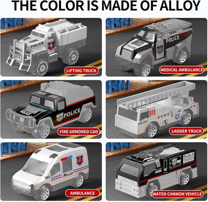 Police Trucks Toy Set with Play Mat, Carrier Truck Play Vehicles Set for 3 4 5 6 Years Old Boys Kids, Die-Cast Car Toy for Toddlers 3-4 Years, Birthday Gifts Toys for 3-9 Year Old Boys