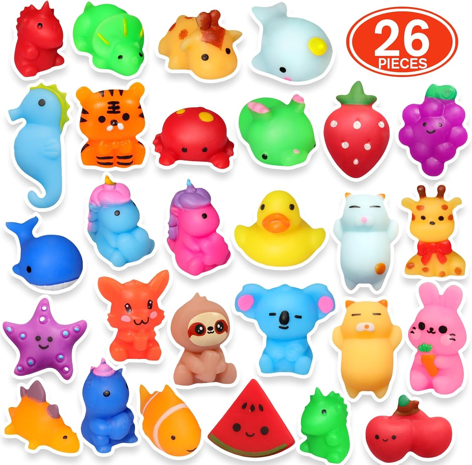 Squishies, 26 Pack Mochi Squishy Toys - Kawaii Cat Squishys Slow Rising Animals - Party Favors, Goodie Bag, Birthday Gifts, Mini Squishies Stress Reliever Toy Pack