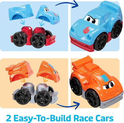 First Builders Toddler Building Blocks Toy Set, Build & Race Rig with 19 Pieces, 2 Race Cars and Storage, Red, Ages 1+ Years