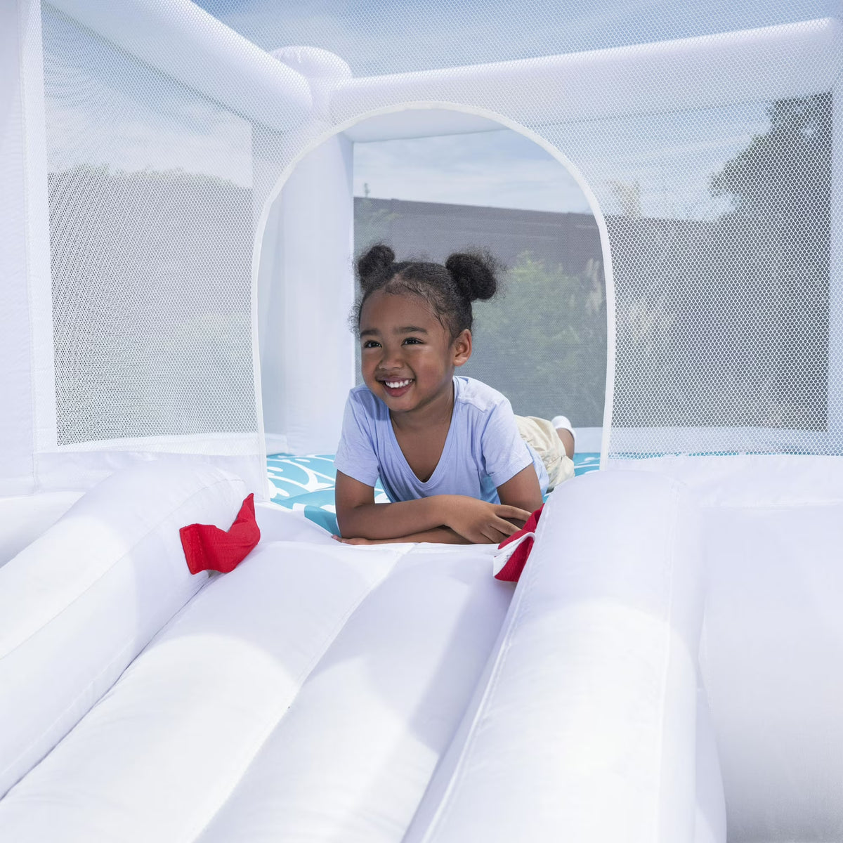 H2OGO Jump & Joy Kids Inflatable Bounce House with Extra-Wide Slide, White,