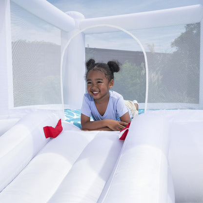 H2OGO Jump & Joy Kids Inflatable Bounce House with Extra-Wide Slide, White,