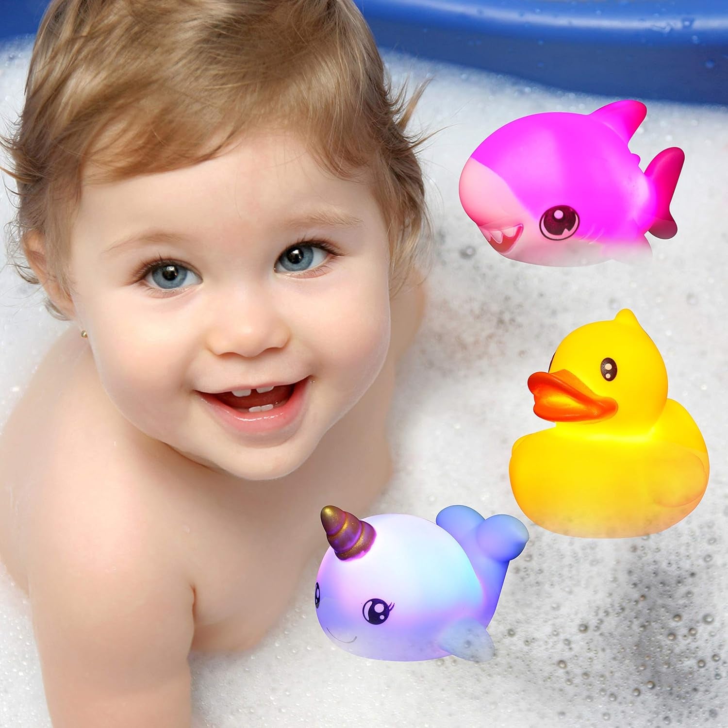 12 PCS Light up Bath Toys, Toddler Flashing Colourful LED Bathtub Mermaid Toy, Baby Bathtime Floating Rubber Shower Gifts for Infant Kids Boy Girl Valentines Easter Gifts Swimming Pool Party