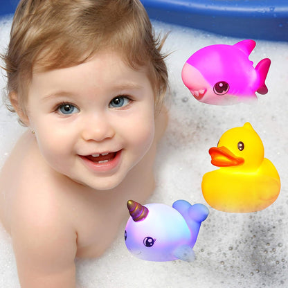 12 PCS Light up Bath Toys, Toddler Flashing Colourful LED Bathtub Mermaid Toy, Baby Bathtime Floating Rubber Shower Gifts for Infant Kids Boy Girl Valentines Easter Gifts Swimming Pool Party