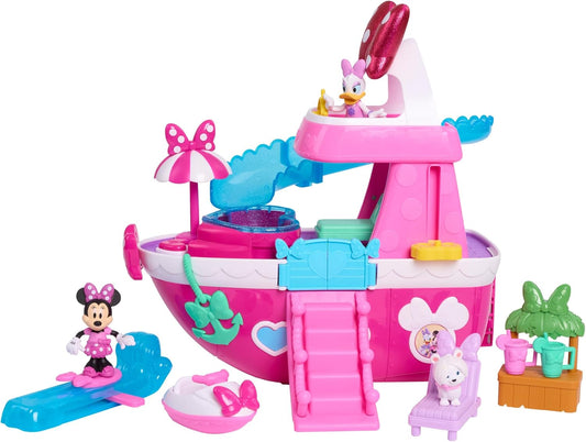 Disney Junior  Mouse Bowdazzling Yacht, Lights and Sounds, 16-Piece Playset with Figures, Pink, Boat, Bonus Pieces, Kids Toys for Ages 3 up by