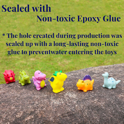 Bath Toys No Hole, for Infants 6-12& Toddlers 1-3, No Hole Bathtub Toys (Dinosaur, 6 Pcs with Mesh Bag)