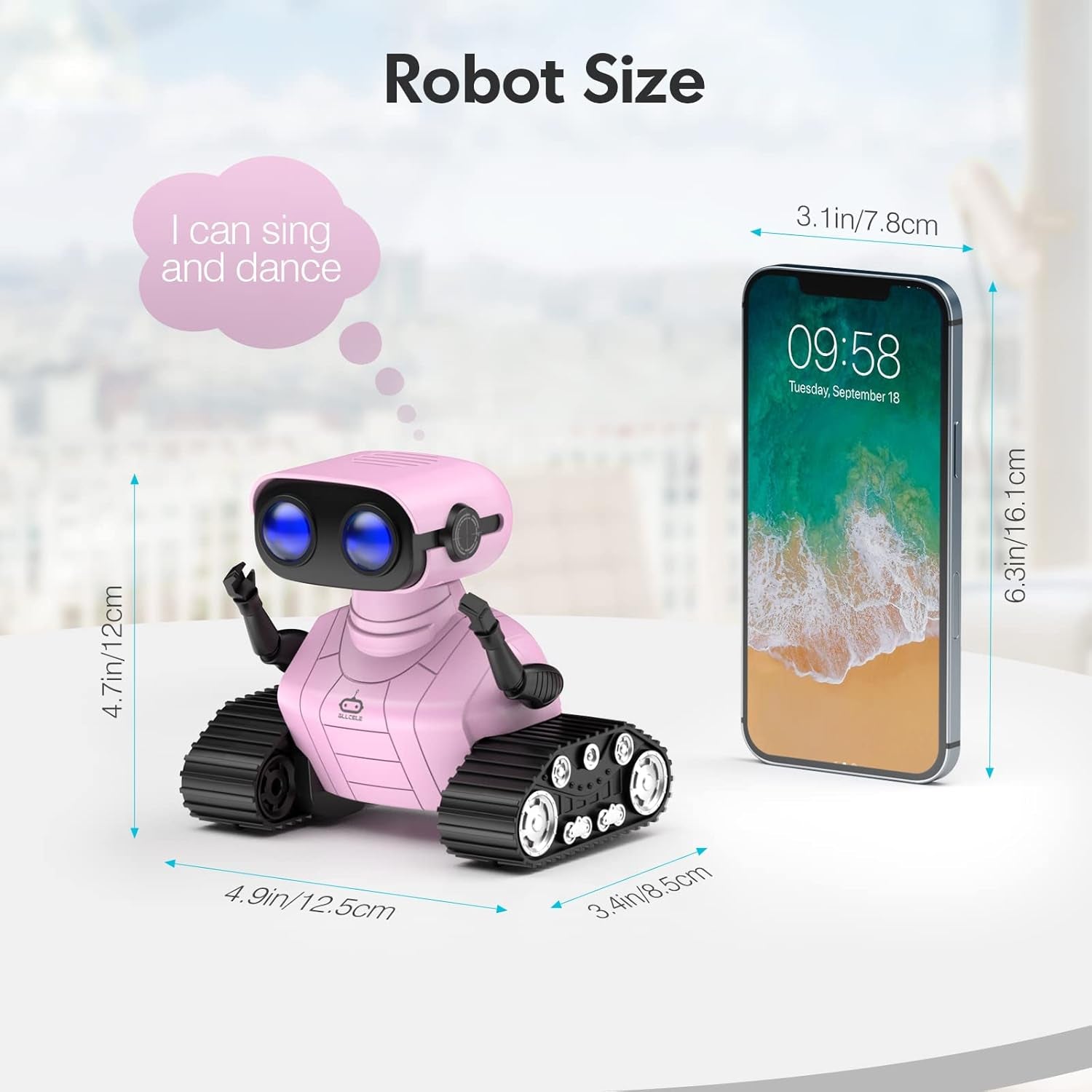 Girls Robot Toy, Rechargeable RC Robot for Kids, Remote Control Toy with Music and LED Eyes, Gift for Children Age 3 Years and up - Pink