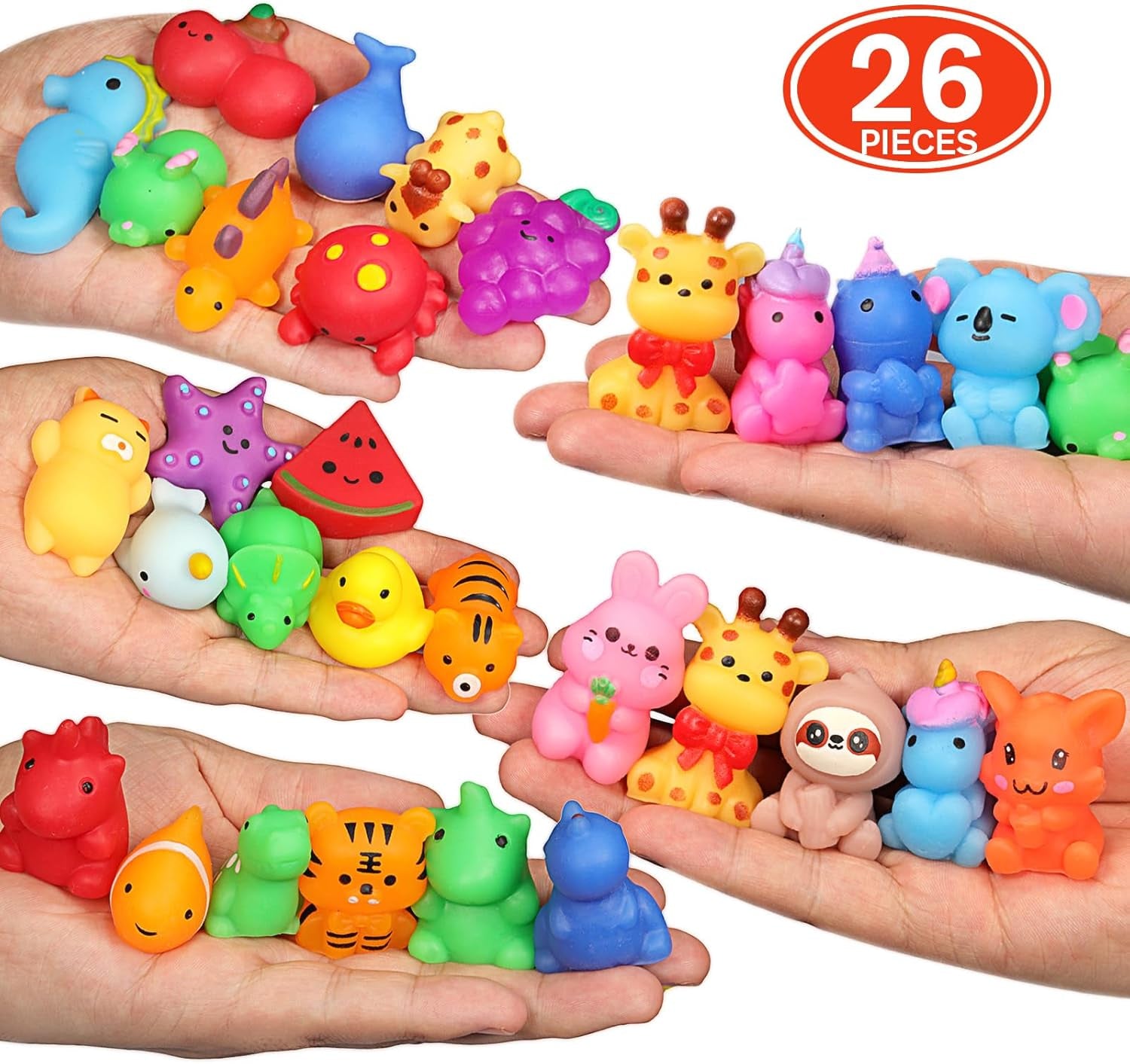 Squishies, 26 Pack Mochi Squishy Toys - Kawaii Cat Squishys Slow Rising Animals - Party Favors, Goodie Bag, Birthday Gifts, Mini Squishies Stress Reliever Toy Pack