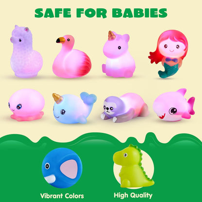12 PCS Light up Bath Toys, Toddler Flashing Colourful LED Bathtub Mermaid Toy, Baby Bathtime Floating Rubber Shower Gifts for Infant Kids Boy Girl Valentines Easter Gifts Swimming Pool Party