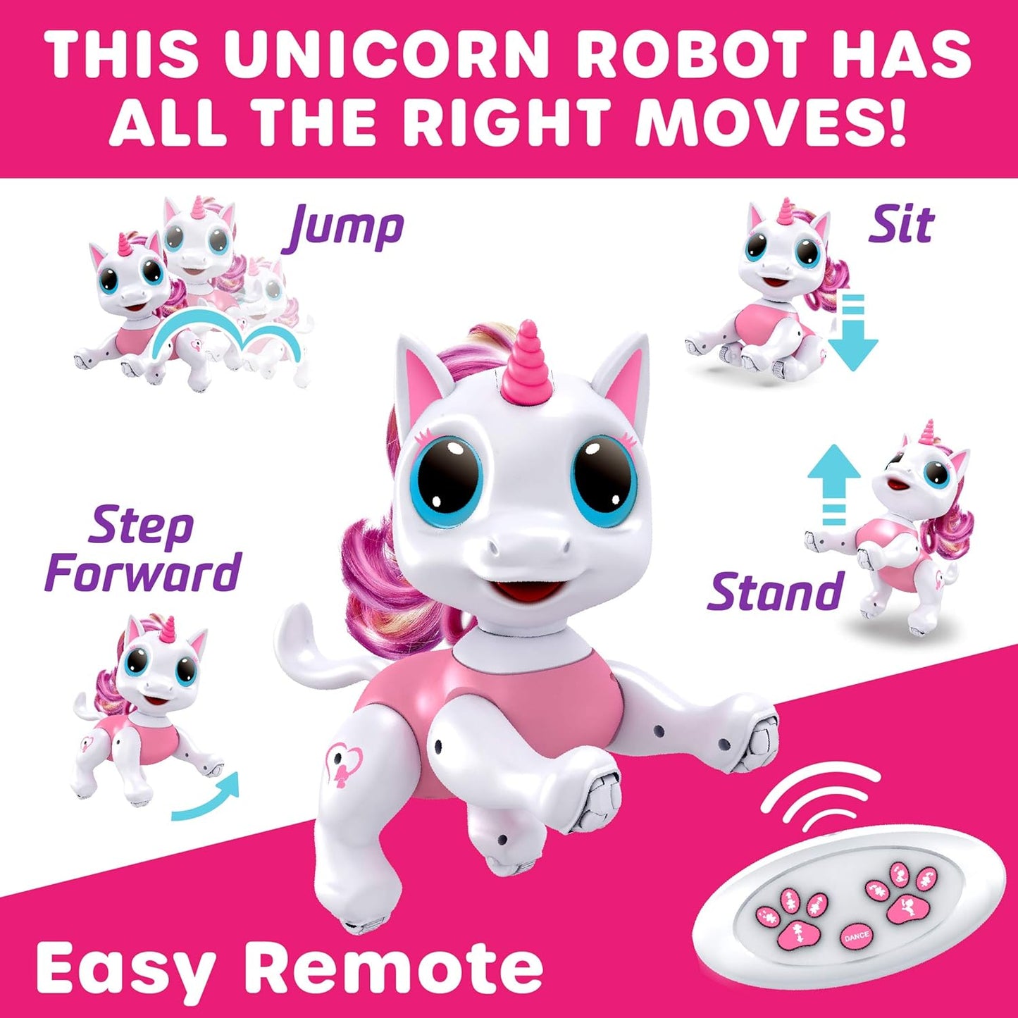 Robo Pets Unicorn Toy for Girls and Boys - Remote Control Robot Toys with Interactive Hand Motion Gestures, STEM Programmable Treats, Walking, Dancing Robot Unicorn Kids Toy (Pink)