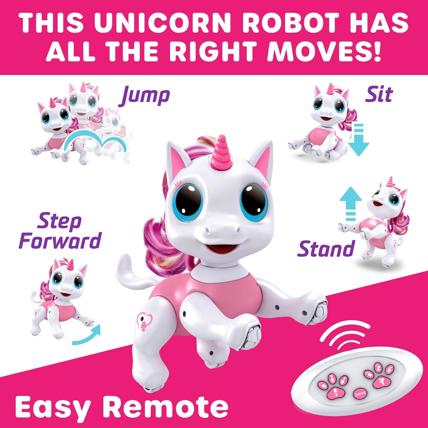 Robo Pets Unicorn Toy for Girls and Boys - Remote Control Robot Toys with Interactive Hand Motion Gestures, STEM Programmable Treats, Walking, Dancing Robot Unicorn Kids Toy (Pink)
