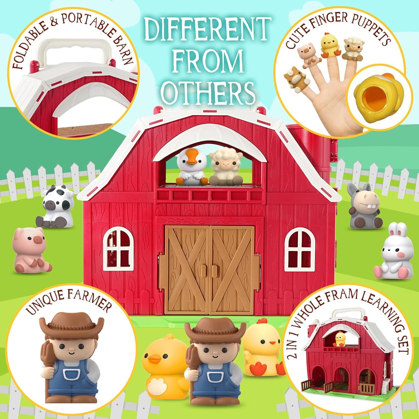 Toys for 1 2 3 Years Old Boys and Girls, Big Barn Toy with Farm Animal, Preschool Montessori Toy, Farm Playset with Big Red Barn & Farmer, Easter Gift Toy for Toddlers