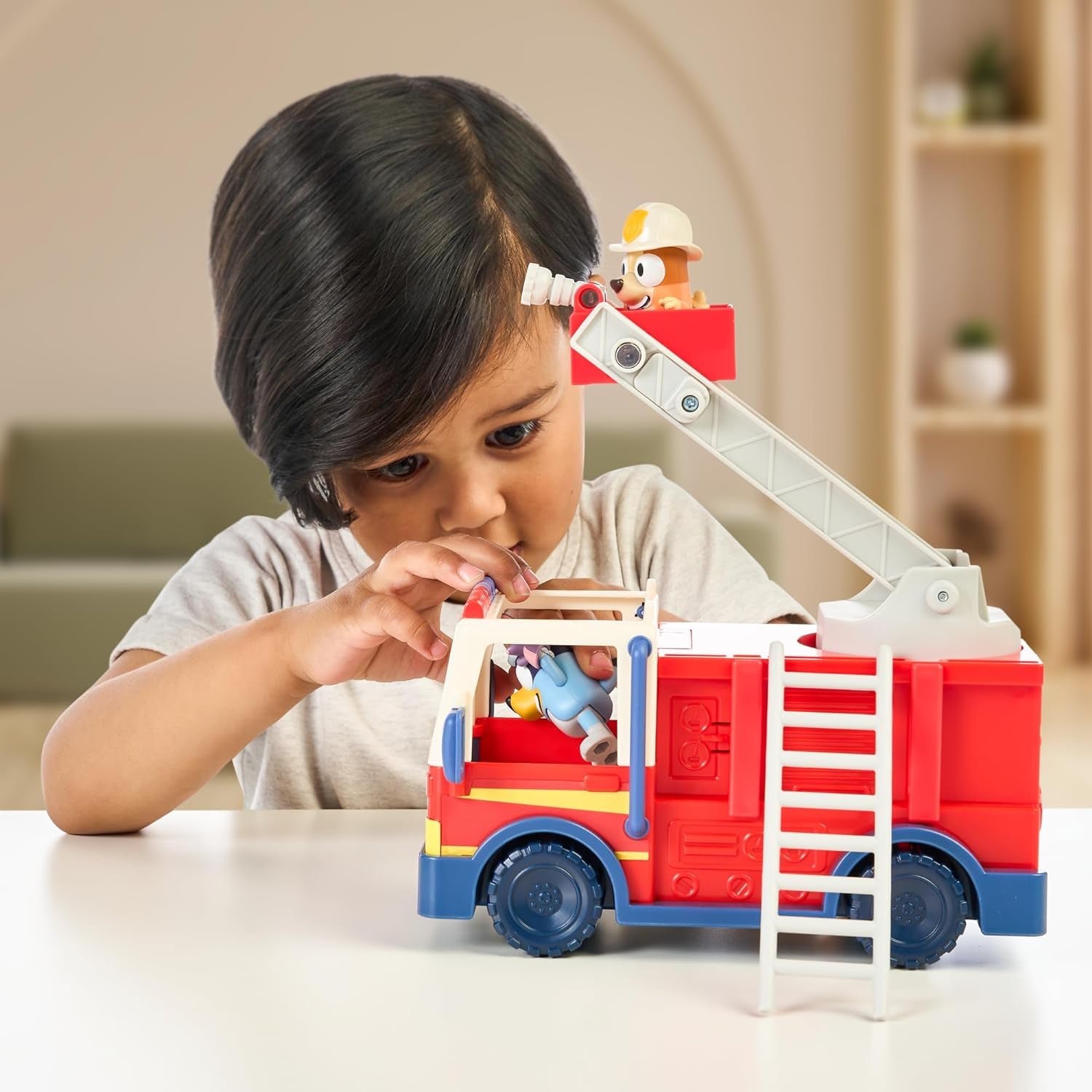 Firetruck Toy with Firefighter Bingo, Bob Bilby Figures | Extendable Ladder & Hose | Includes Stickers - Perfect for Kids Ages 3+