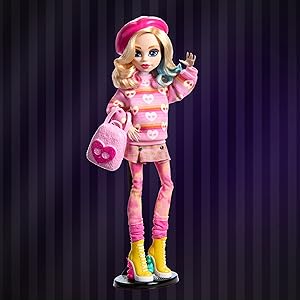 Monster High Wednesday Doll and Accessories, Enid Sinclair Collectible in Pink Fashion with Beret and Backpack, Doll Stand