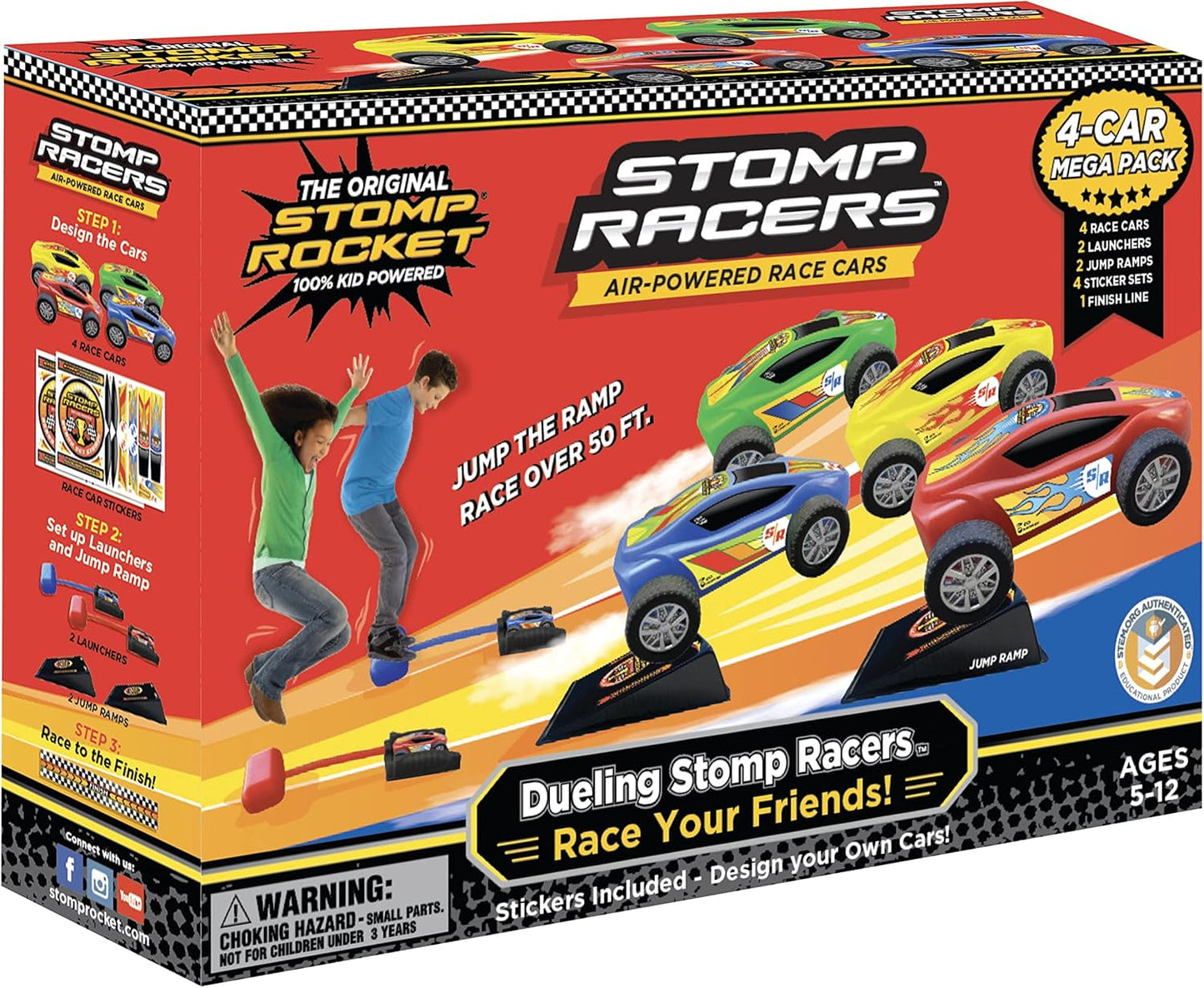Stomp Racers Air Powered Race Cars by , 2 Car Racer Pack - Dueling Stomp Racers Toy Car Launcher - Fun Backyard & Outdoor Multi-Player Kids Toys Gifts for Boys, Girls & Toddlers