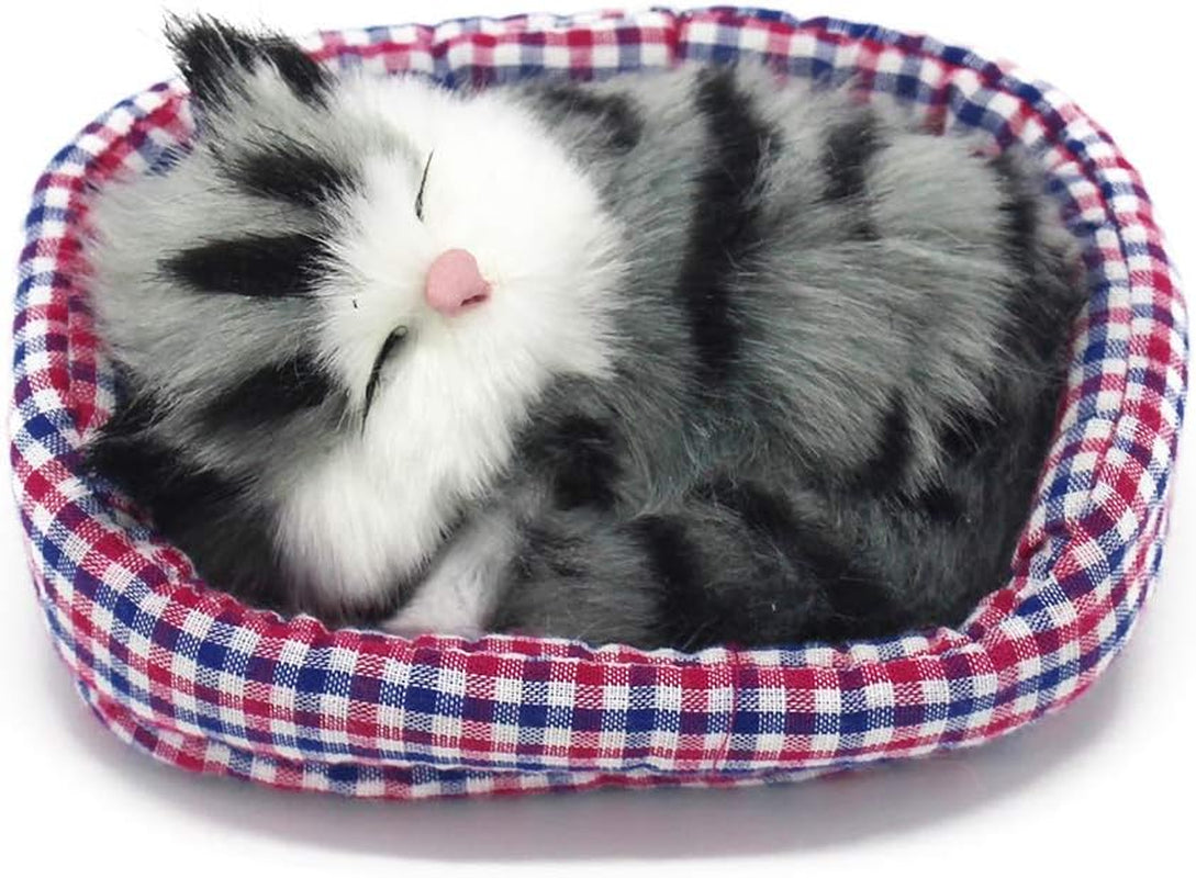 2Pcs Sleeping Cat in Pet Pad Doll Toy, Mini Kitten in Pet Pad with Meows Sounds Decor for Office Desk Hand Toy Gift for Kids Boys Girls