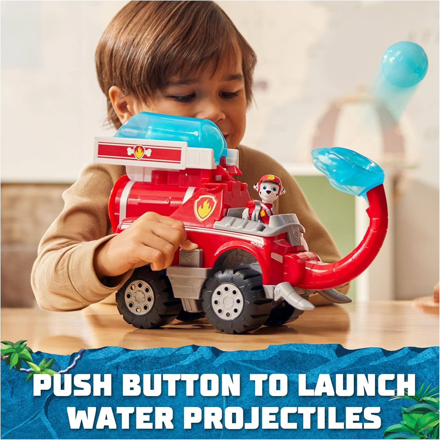 Jungle Pups, Marshall Elephant Firetruck with Projectile Launcher, Toy Truck with Action Figure, Kids Toys for Boys & Girls Ages 3 and Up