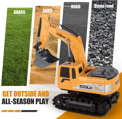 Remote Control Excavator Toys for Boys, RC Excavator Toy for Boys 3 4 5 6 7 8 Year Old Kids Christmas Birthday Gift，Rc Digger Truck Construction Vehicles with Metal Shovel & Light