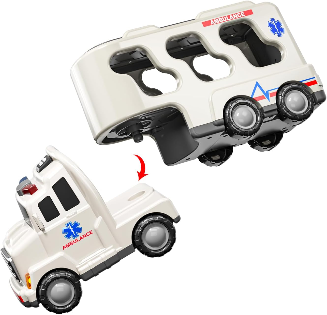 5 Pack Ambulance Vehicle Toddler Truck Toys for 3 4 5 6 Year Old Boys, Friction Powered Cars with Toy Helicopter, Police Car, Fire Truck, Ambulance Car, Birthday Gifts for Girls Age 3-9