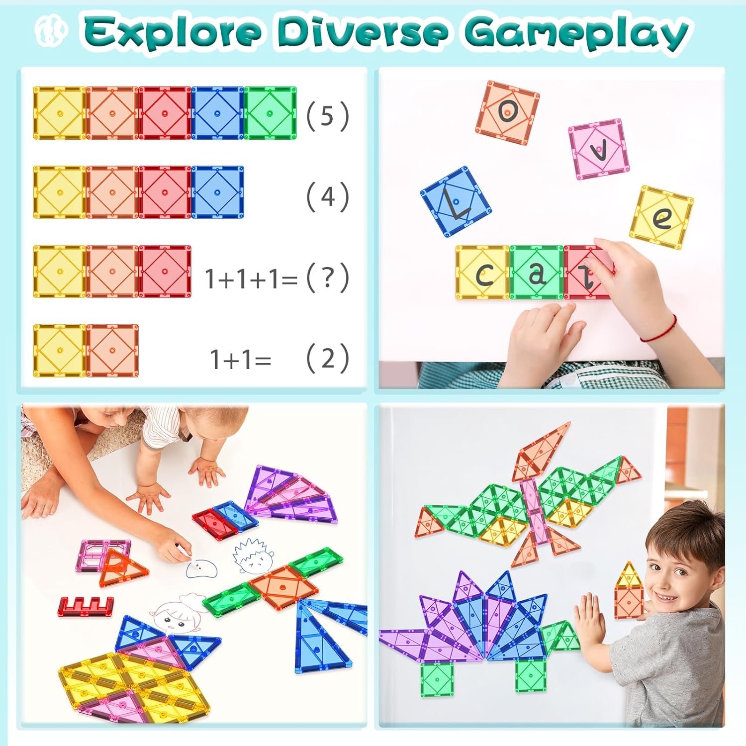 Magnetic Tiles Toddler Toys Magnetic Building Blocks for Kids Ages 3-12 STEM Educational Toys for Girls & Boys Sensory Play for Preschool Learning