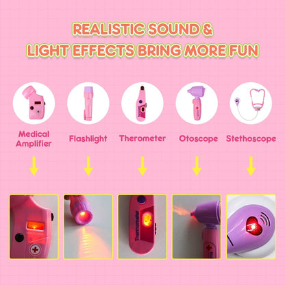 Toy Doctor Kit for Girls - Pretend Play Doctor Set with Dog Toy, Carrying Bag, Stethoscope Toy & Dress up Costume - Doctor Play Gift for Kids Toddlers Ages 3 4 5 6 Year Old for Role Play