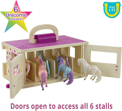 Unicorn Magic Wooden Carry Stable Playset W/ 6 Unicorns