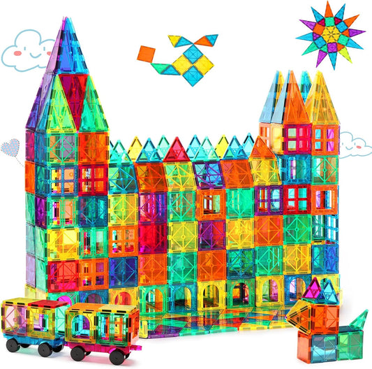 Magnetic Tiles 100 PCS with 2 Cars, STEM Approved Educational Magnet Buildingtoys, Magnet Puzzles Stacking Blocks for Boys Girls