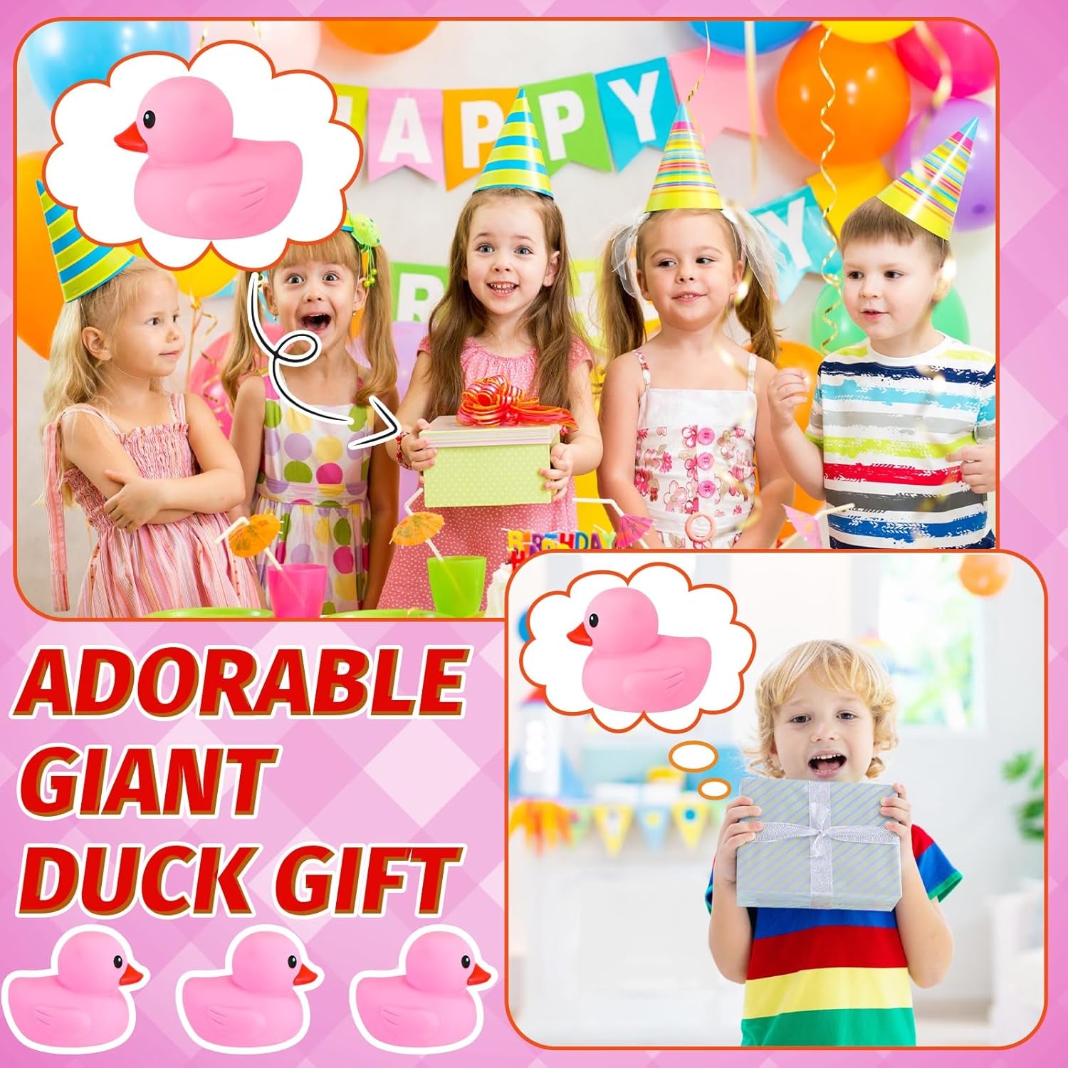 6.89 Inch Giant Rubber Duck Big Rubber Duck Large Duckling Bath Toy with Squeaky Sound for Summer Baby Shower Birthday Party Favor Gift(Pink)