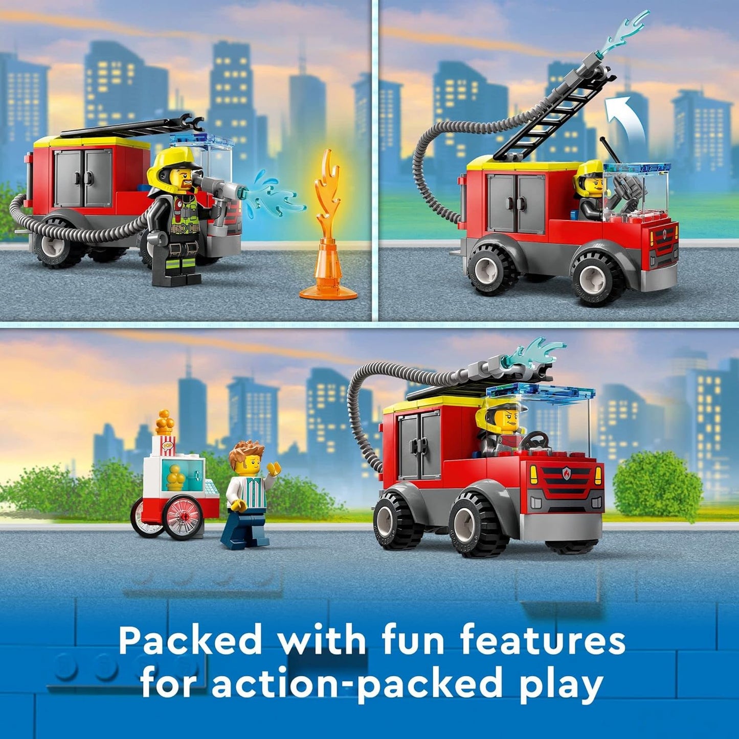 City Fire Station and Fire Engine 60375, Pretend Play Fire Station with Firefighter Minifigures, Educational Vehicle Toys for Kids Boys Girls Age 4+