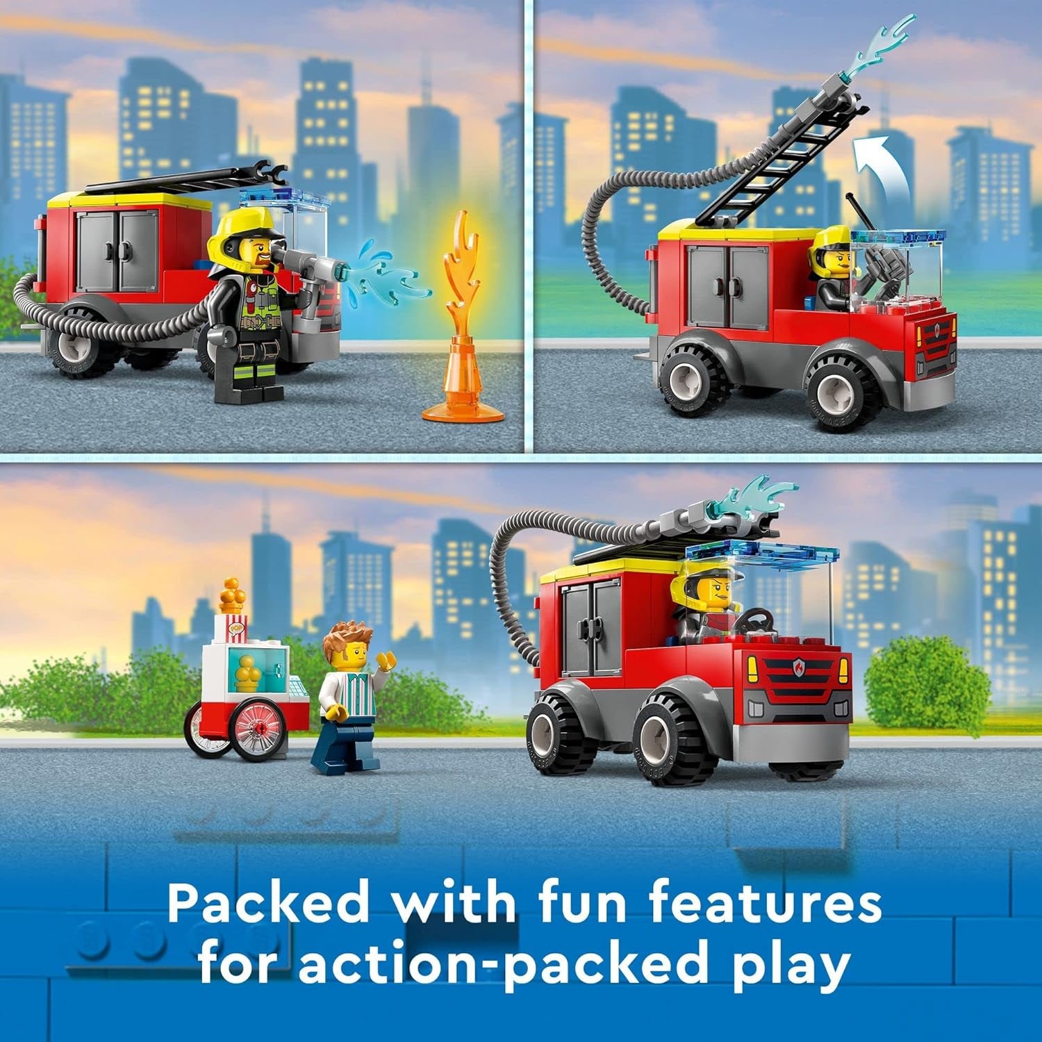 City Fire Station and Fire Engine 60375, Pretend Play Fire Station with Firefighter Minifigures, Educational Vehicle Toys for Kids Boys Girls Age 4+