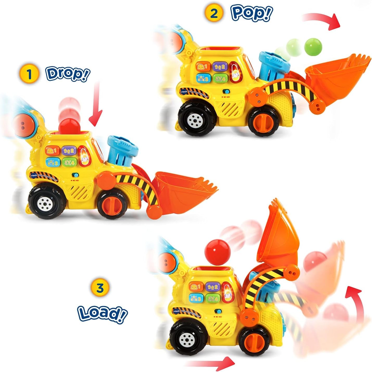 Pop-A-Balls Push and Pop Bulldozer, Yellow
