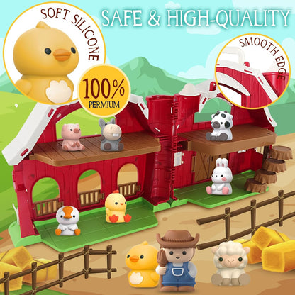 Toys for 1 2 3 Years Old Boys and Girls, Big Barn Toy with Farm Animal, Preschool Montessori Toy, Farm Playset with Big Red Barn & Farmer, Easter Gift Toy for Toddlers