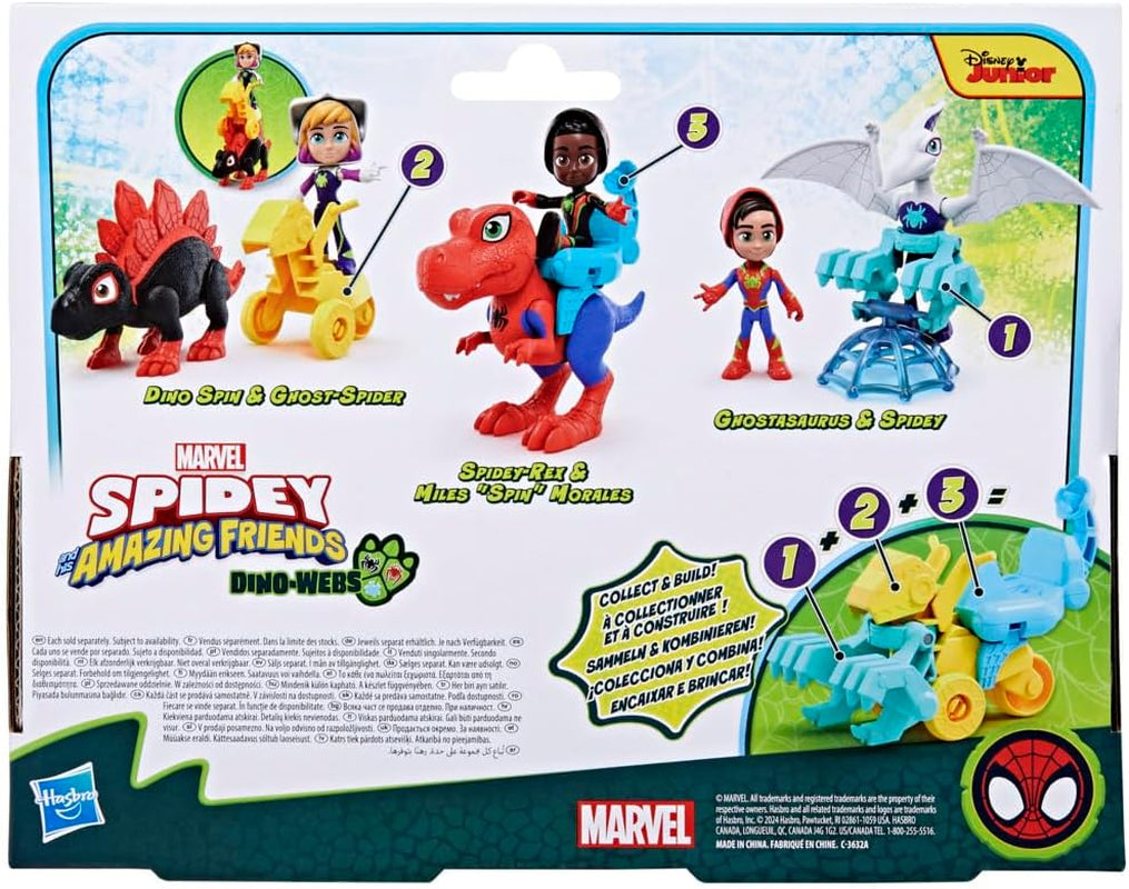 Marvel Dino-Webs Spidey-Rex & Miles “Spin” Morales 4-Inch-Scale Spider-Man Action Figure Set, Toys for Kids