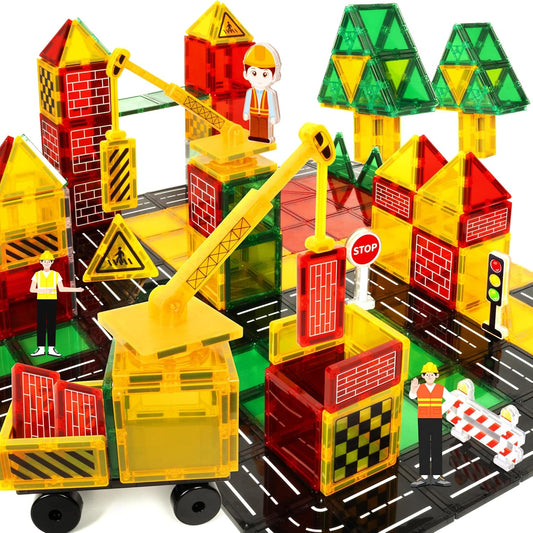 Magnetic Tiles Firefighter Set, Magnetiles with Firefighter, Magnetic Tiles for Kids Ages 4-8, STEM Toys, Magnet Blocks for Boys and Girls, Creative Building Toys, Firefighter
