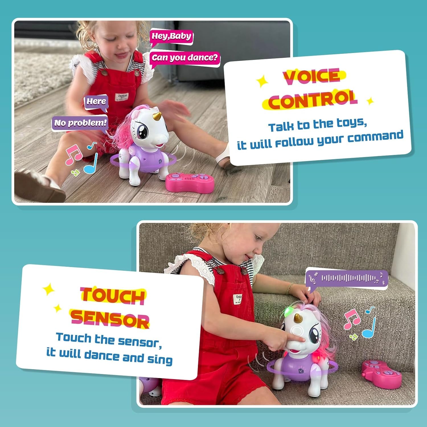 Remote Control Robot Pets Toys for Ages 5-7，Interactive Voice Control，Rechargeable & Recordable，Touch Sensing，Stem Toy Program Treats, Walking, Dancing Robot Toys for Girls (Purple)