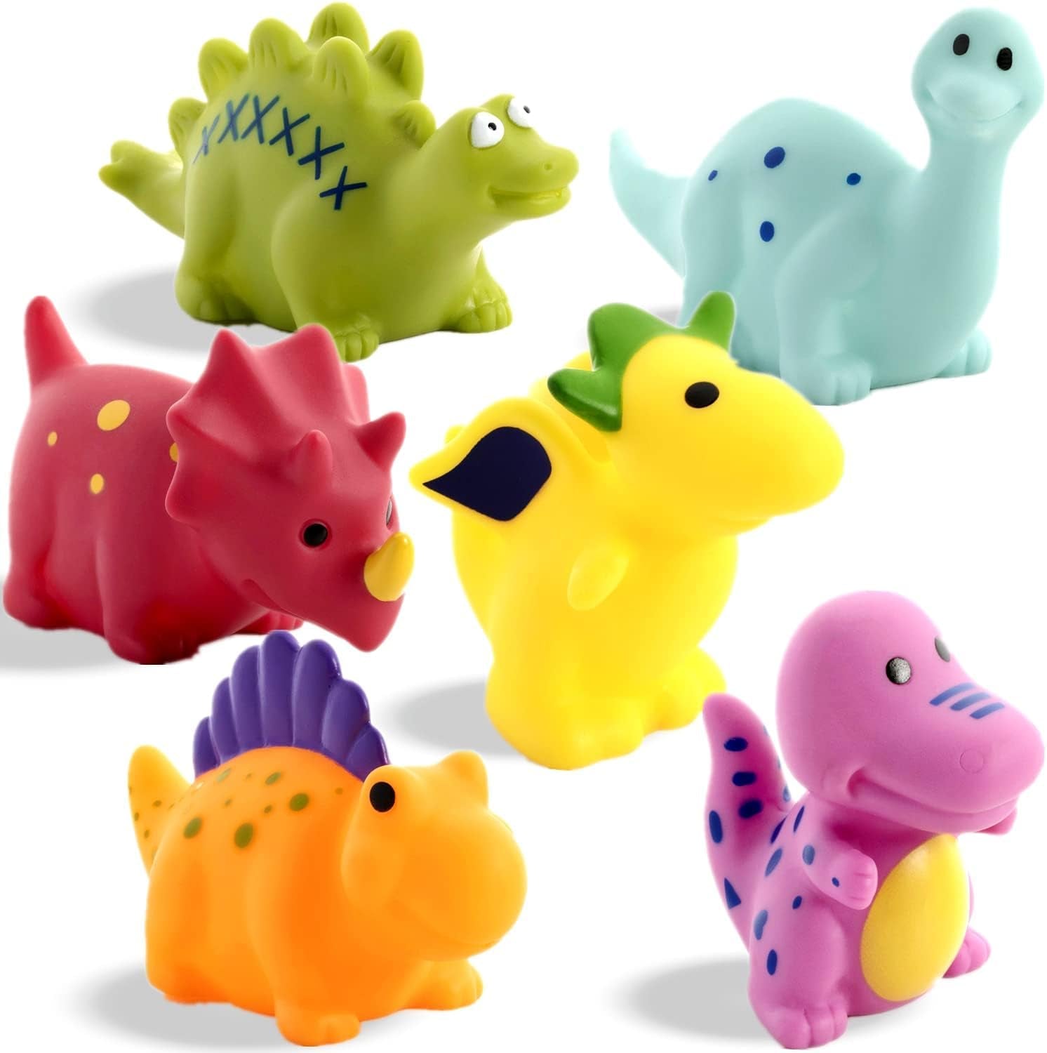 Bath Toys No Hole, for Infants 6-12& Toddlers 1-3, No Hole Bathtub Toys (Dinosaur, 6 Pcs with Mesh Bag)