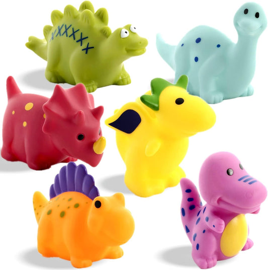Bath Toys No Hole, for Infants 6-12& Toddlers 1-3, No Hole Bathtub Toys (Dinosaur, 6 Pcs with Mesh Bag)