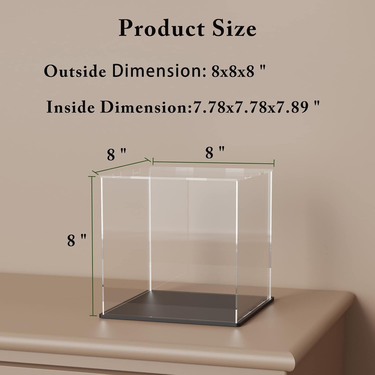 Acrylic Display Case, 8X8X8 Inch Cube, Clear Acrylic Box with Matte Black Base and Lid for Collectibles and Figures