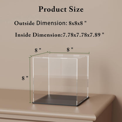 Acrylic Display Case, 8X8X8 Inch Cube, Clear Acrylic Box with Matte Black Base and Lid for Collectibles and Figures