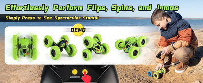 Threeking Remote Control Car RC Cars RC Stunt Car Toy with Lights Double-Sided Driving Indoor Outdoor Toys Gifts Presents for 6 7 8 9 10 11 12 Year Old Kids Boys Girls,Green