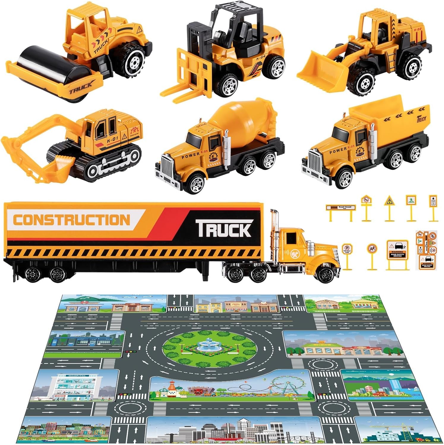 Toddler Toys for 3 4 5 6 Years Old Boys, Die-Cast Construction Toys Car Carrier Vehicle Toy Set W/Play Mat, Kids Toys Truck Alloy Metal Car Toys Set for Age 3-9 Toddlers Kids Boys & Girls