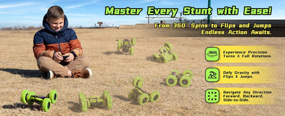 Threeking Remote Control Car RC Cars RC Stunt Car Toy with Lights Double-Sided Driving Indoor Outdoor Toys Gifts Presents for 6 7 8 9 10 11 12 Year Old Kids Boys Girls,Green