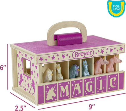 Unicorn Magic Wooden Carry Stable Playset W/ 6 Unicorns