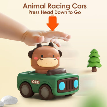 Press to Go Car Toys for Toddlers 1-3, Baby Animal Racing Cars, Infant Play Vehicle Set, Baby Push Go Friction Car Toys for 6-9-12-18 Months, 1St Birthday Gifts for 1-2 Years Old Boys