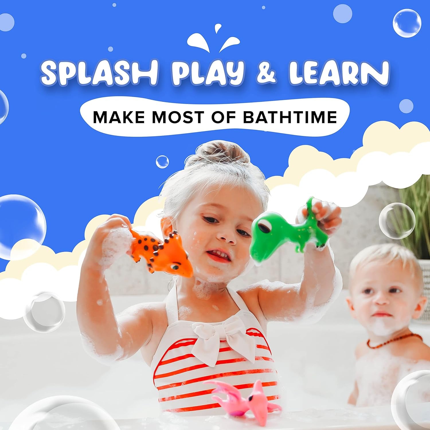 Mold Free Dinosaur Bath Toys, No Hole Bath Toys for Toddlers, Bathtub Dinosaur Set for Kids, No Mold Floating Water Dino Set for Pool, Bpa-Free Safe Fun, Infant Babies Ages 1 3 6 12 18 Mo