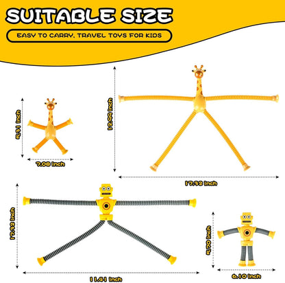 Robot Sensory Travel Toys 4Pcs for Toddlers Kid Boy Year Old Ages 3 4 5 6 7 8 9, Airplane Activities Suction Autism Pop Tube Fidget Toys Autistic Stocking Easter Basket Stuffer Valentine Gift for Kids