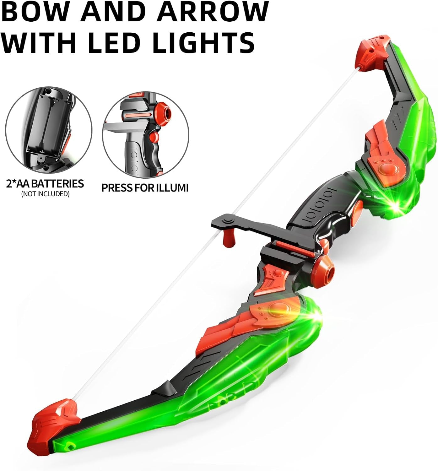 Bow and Arrow Set for Kids - Archery Toy Set - LED Light up with Suction Cup Arrows, Target & Quiver, Indoor and Outdoor Toys for Children Boys Girls