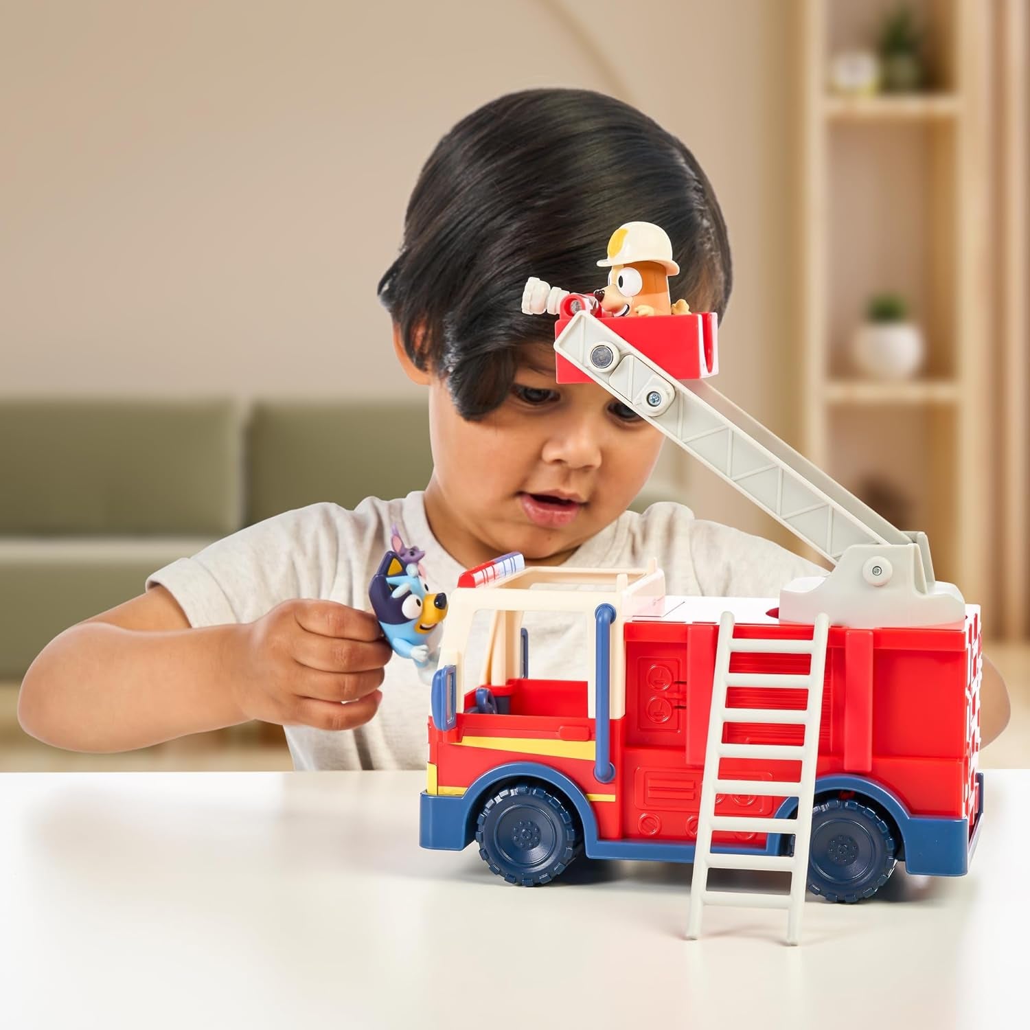 Firetruck Toy with Firefighter Bingo, Bob Bilby Figures | Extendable Ladder & Hose | Includes Stickers - Perfect for Kids Ages 3+