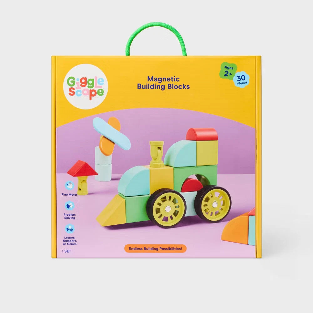 30pc Gigglescape Magnetic Building Blocks & Tiles Set - Shapes Colors Ages