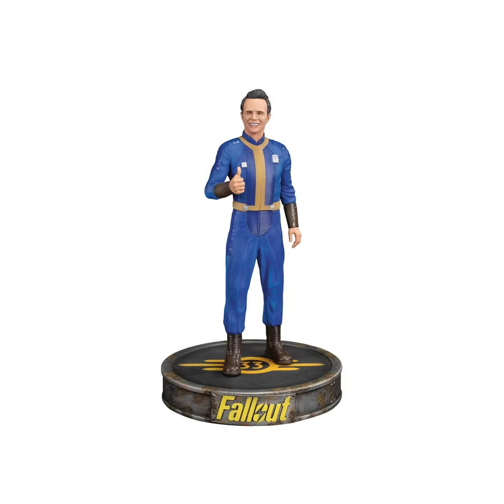 Fallout TV Series Cooper Howard collectible figure in Vault-Tec outfit with thumbs-up pose